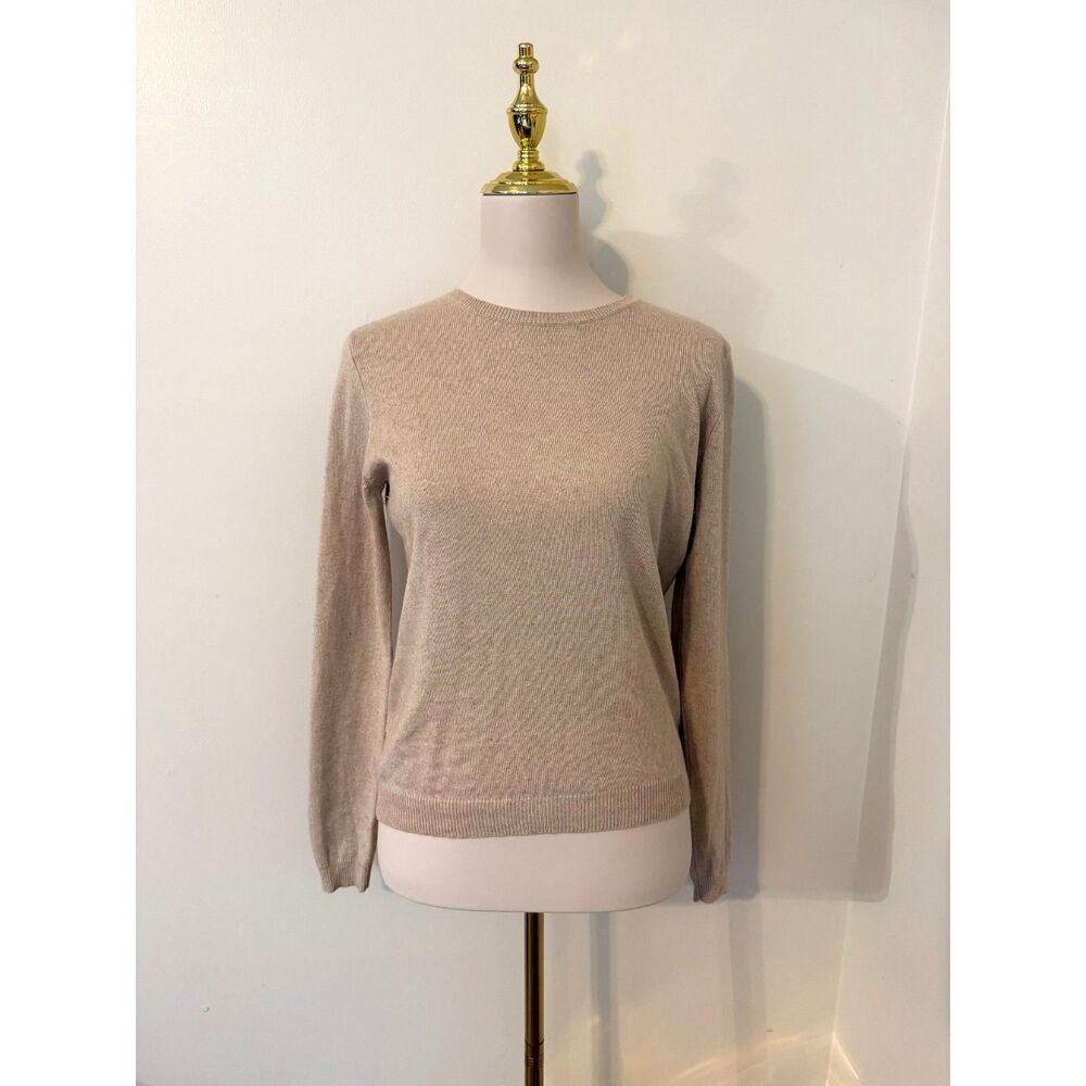 Lauren Ralph Lauren Silk Cashmere Sweater M Oatmeal Beige Crewneck Quiet Luxury